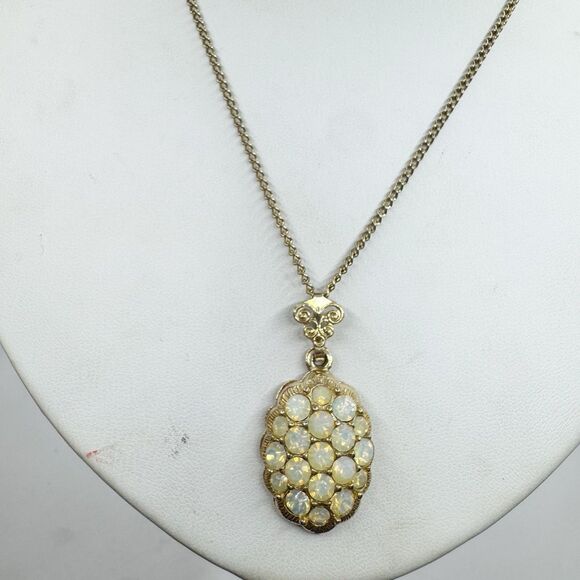 Emmons Vintage Opalescent Rhinestone Pendant Necklace  20” - Picture 4 of 11
